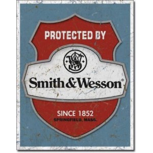 Smith & Wesson - Protected By Tin Sign 12.5" X 16" , 12x16 Multi-Colored   